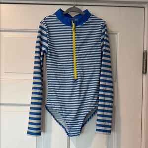 Mini Boden Blue and White Striped Kids Swimwear
